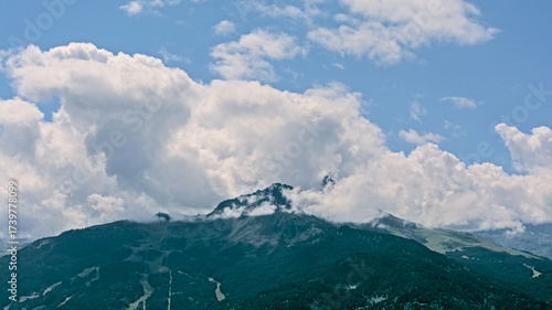  Landscape with cloudy mountains in La Vanoise nature reserve, France. 
