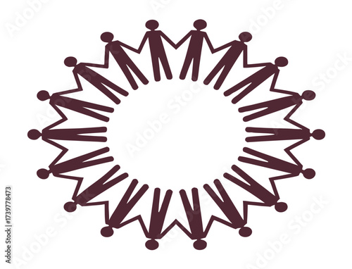 Unity circle of paper cut out people holding hands together well being