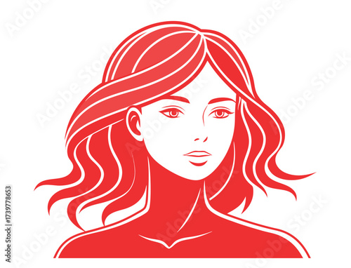 Elegant red haired woman with flowing hair vector design template