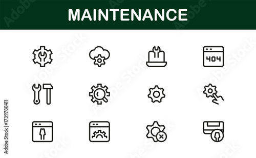 Maintenance Line Icon Set – Professional Vector Symbols for Tools, Repair, and Service – Modern Minimal Outline Icon Collection