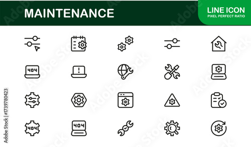 Maintenance Line Icon Set – Professional Vector Symbols for Tools, Repair, and Service – Modern Minimal Outline Icon Collection