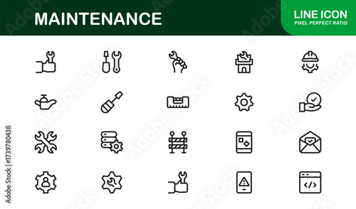 Maintenance Line Icon Set – Professional Vector Symbols for Tools, Repair, and Service – Modern Minimal Outline Icon Collection