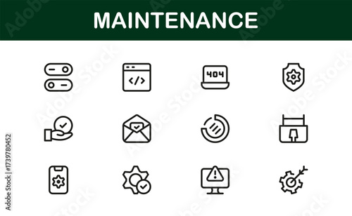 Maintenance Line Icon Set – Professional Vector Symbols for Tools, Repair, and Service – Modern Minimal Outline Icon Collection