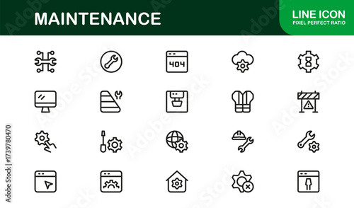 Maintenance Line Icon Set – Professional Vector Symbols for Tools, Repair, and Service – Modern Minimal Outline Icon Collection