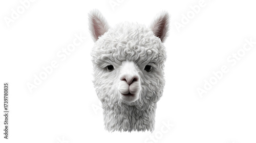 Realistic 3D Render of White Alpaca Head Illustration on white background 