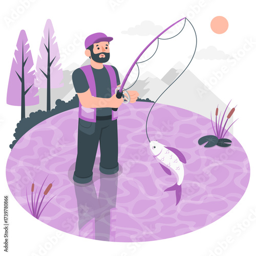 Conceptual Art of a Long Exaggerated Fishing Rod Illustration

