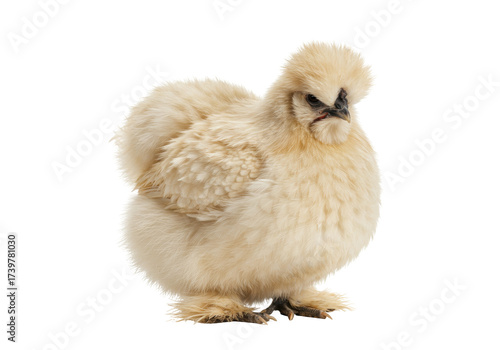 Canvastavla Isolated Silkie chicken stands sideways in studio lighting, a unique breed of fo