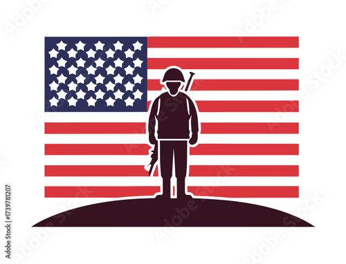 Remembering and honoring our veterans soldier silhouette and American flag