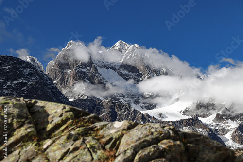 Piz Argient, Piz Zupò and Piz Roseg in the Bernina massif, Alps landscape