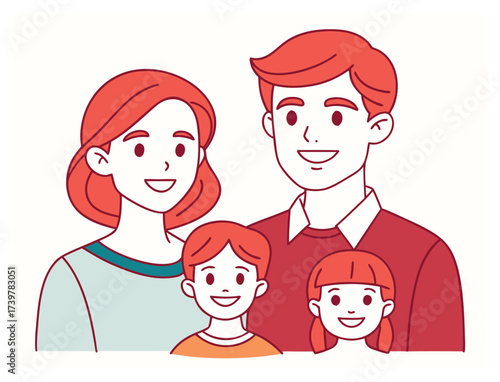 Happy family portrait with mother father son and daughter illustration
