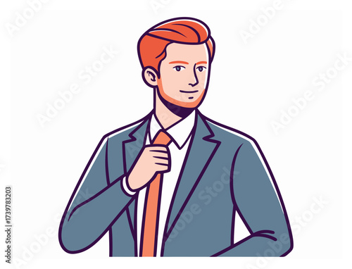 Confident businessman adjusting his tie in a professional setting illustration