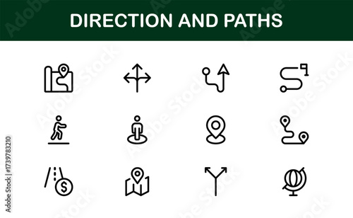 Direction And Paths Line Icon Set Featuring Minimal Modern Editable Vector Icons With Pixel-Perfect Precision And Unique Clean Design Elements