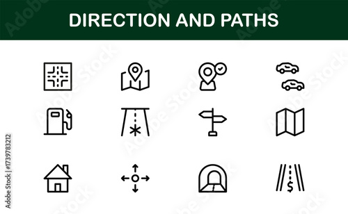 Direction And Paths Line Icon Set Featuring Minimal Modern Editable Vector Icons With Pixel-Perfect Precision And Unique Clean Design Elements