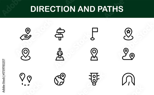 Direction And Paths Line Icon Set Featuring Minimal Modern Editable Vector Icons With Pixel-Perfect Precision And Unique Clean Design Elements