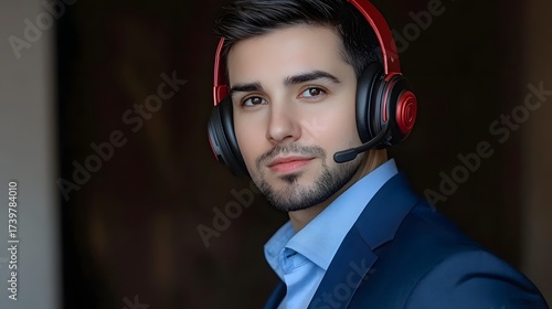 Professional Businessman Wearing Headset, Customer Service Agent, Call Center Operator