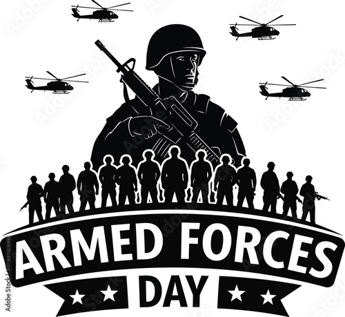 Armed forces day vector illustration soldier and helicopters