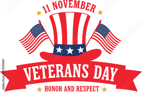 Veterans day patriotic illustration with american flag and hat
