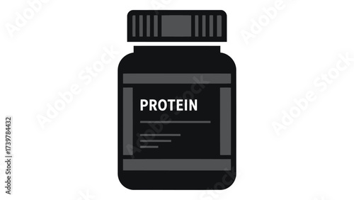 Protein powder container isolated on white background featuring supplement jar, fitness nutrition, workout energy, muscle gain, health recovery, and diet shake design.