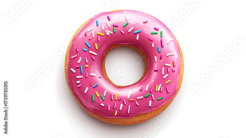 Colorful Pink Donut with Sprinkles on White Background, Food Photography, Delicious Treat, Dessert Concept