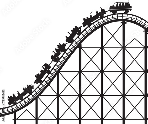  roller coaster ride and Ferris wheel high in the city sky