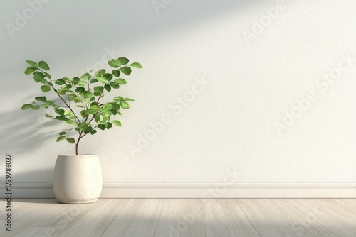 Wallpaper Mural Minimalist Indoor Plant in Bright Space with Natural Light and Clean White Wall Torontodigital.ca