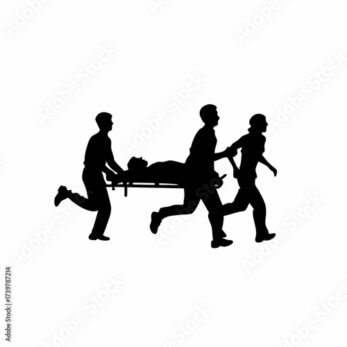 Rescue Team Running with Stretcher Silhouette