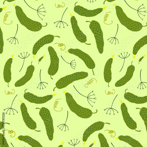 Seamless pattern with cucumbers. Vector illustration.