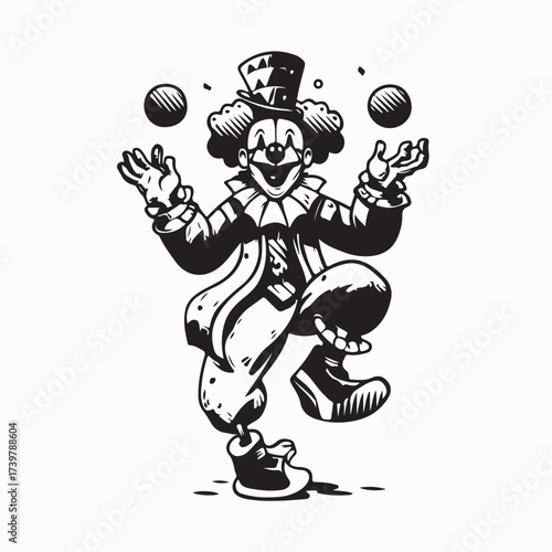 Joyful Clown Entertainer Juggling Vector Illustration on white background