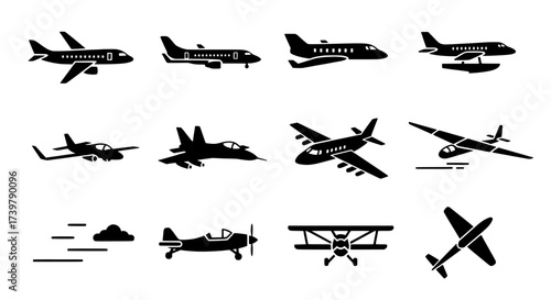 Aviation Icons Diverse Collection of Airplane Silhouettes for Design Projects