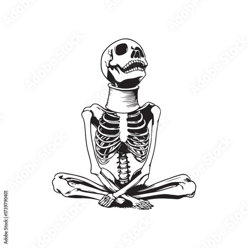 Cartoon sad skull illustration in vector style. Cute skeleton head looking up with sorrowful expression