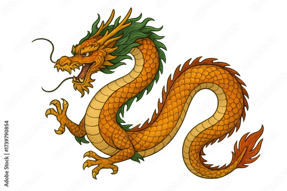 Fototapeta premium Golden chinese dragon representing power and prosperity on transparent background