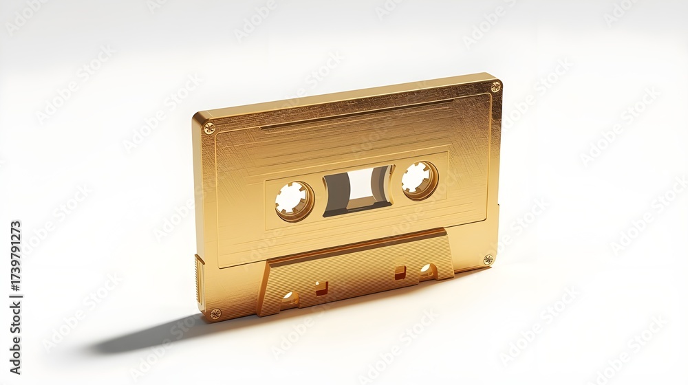 Obraz premium Solid gold looking audio cassette with shadow on a plain white background