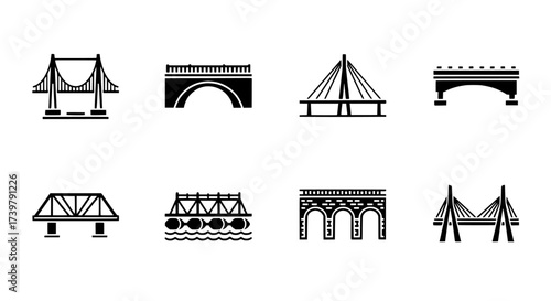 Bridge Silhouette Collection Architectural Icon Set