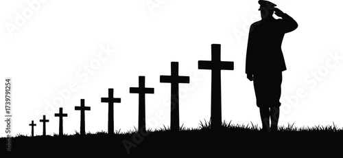 Memorial day salute to fallen soldiers graves silhouette image
