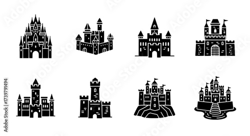 Majestic Castles Collection Black & White Vector Icons