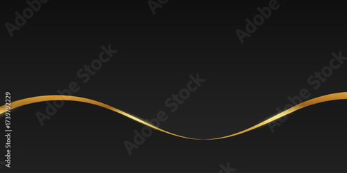 Black background with smooth golden wave line for elegant abstract and premium template