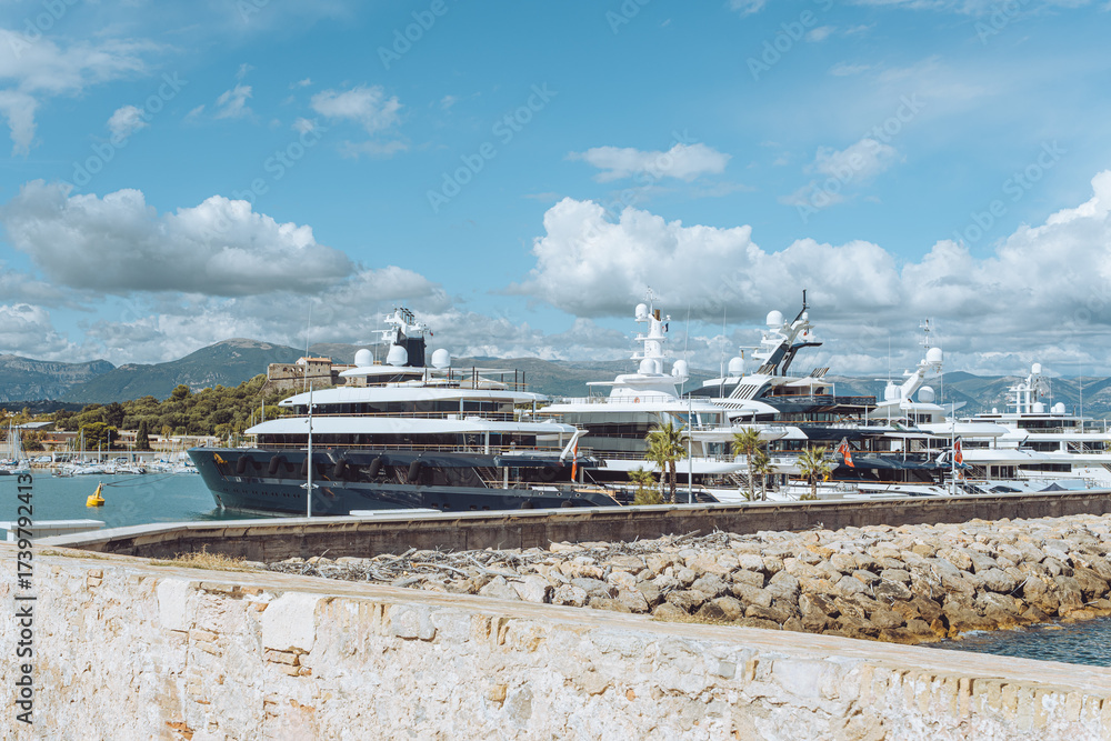 Fototapeta premium Boasts Yatch Sailing, Sunny Day, Antibes, French Riviera, France