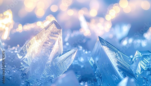 Translucent Crystals in Soft Blue Hues with Bokeh Background