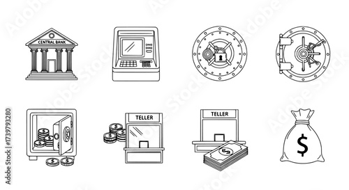 Financial Elements Outline Set Banking, ATM, Vault, Teller, and Money