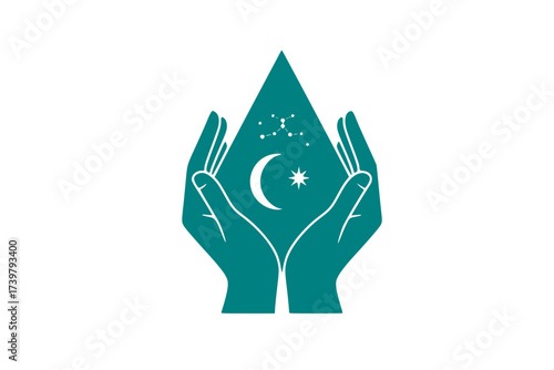 Vector Blackwork: Human Hands Forming a Celestial Triangle	