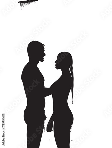 Simple black and white silhouette of a pregnant woman side view