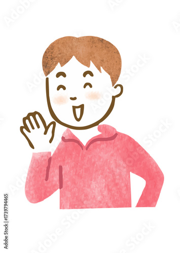 笑顔で声援を送っている男性の手描きイラスト