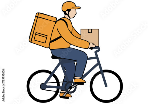 A cyclist delivers a package using an eco-friendly bicycle. Vibrant illustration, modern style, perfect for delivery services and sustainability themes.