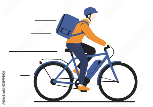A cyclist delivers an eco-friendly package swiftly. Modern illustration style, vibrant colors, and a focus on sustainable delivery. Perfect for marketing and environmental themes.