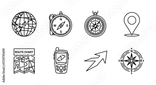 Navigation Elements A Set of Route Planning and Directional Guidance Icons