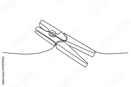 continuous single line drawing of clothespins. One line drawing. Wooden clothespin in one continuous line drawing. one line Icon drawing with white background