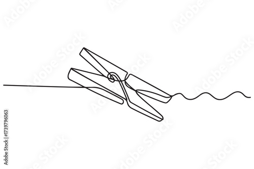 continuous single line drawing of clothespins. One line drawing. Wooden clothespin in one continuous line drawing. one line Icon drawing with white background