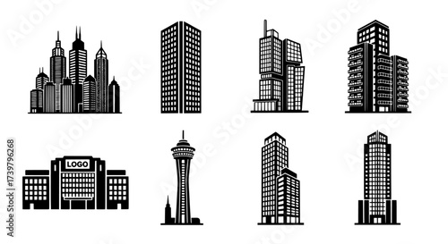 Collection of Minimalist Black and White Skyscraper Vector Icons