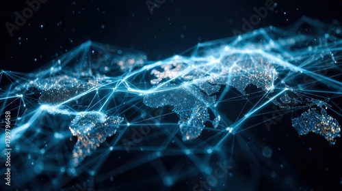 World map with interconnected networks depicting data analysis
