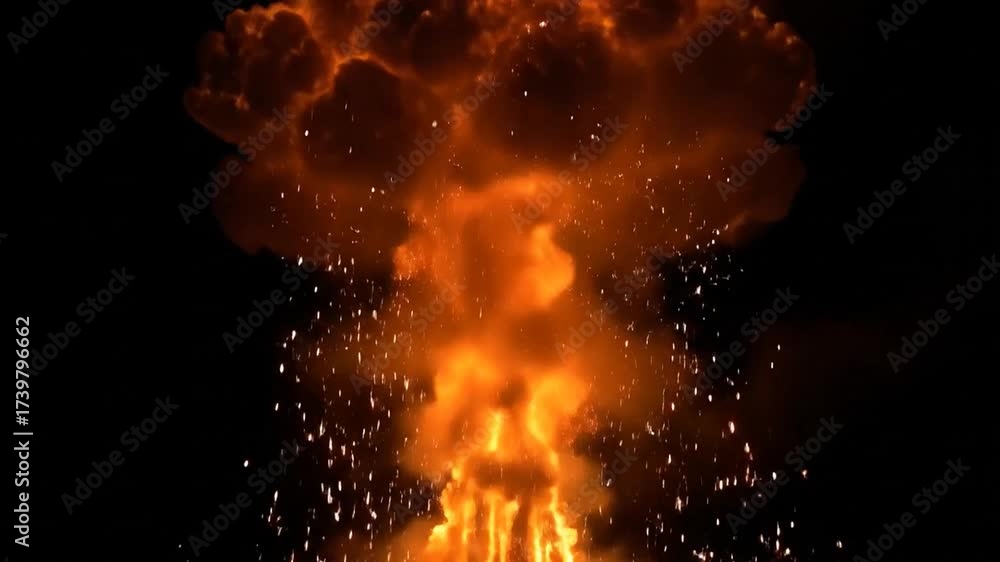 Fiery explosion radiates bright sparks and flames, dramatic spectacle